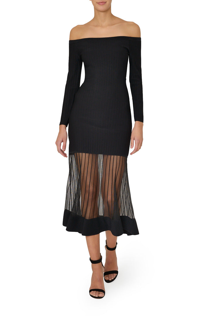 Sheer Knit Midi Dress Black - Milly