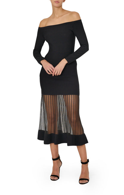 Sheer Knit Midi Dress Black - Milly