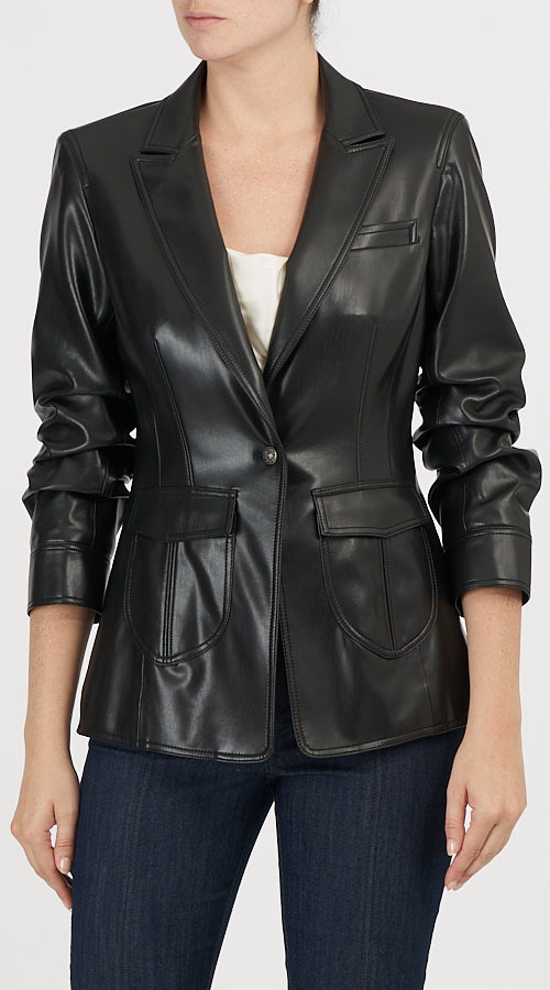 Vegan Leather Scrunched Louisa Jacket Black - Cinq à Sept