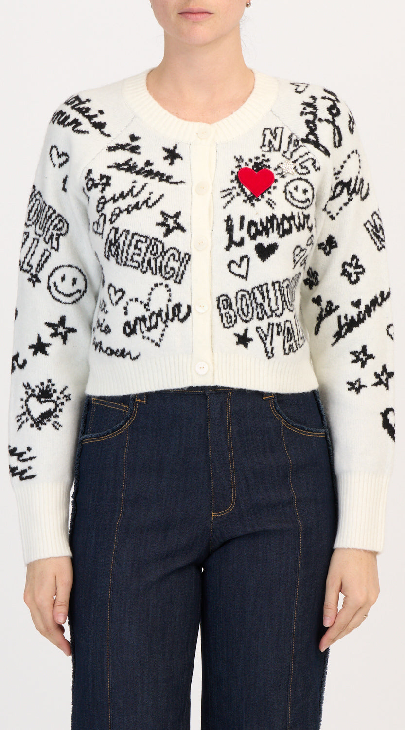 Love Doodles Millie Cardigan Ivory/Black - Cinq à Sept