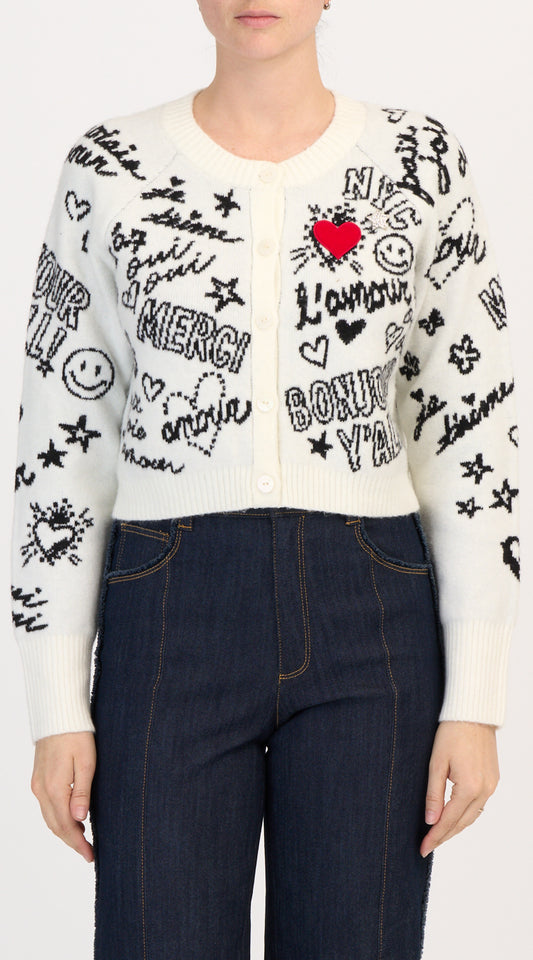 Love Doodles Millie Cardigan Ivory/Black - Cinq à Sept