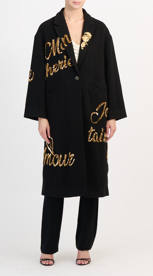 Crushed Sequin Loveletter Gravis Coat Black/Gold - Cinq à Sept