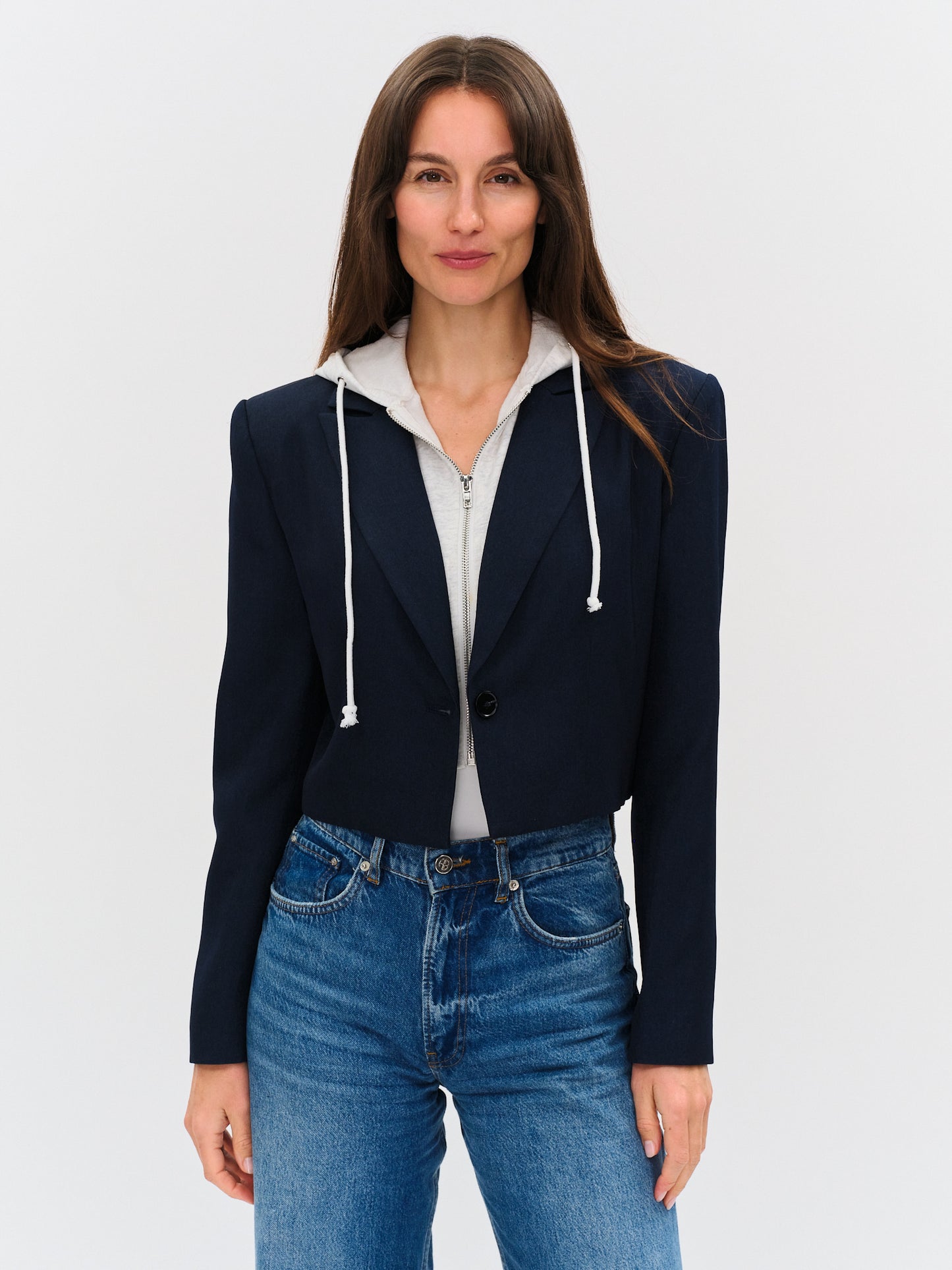 Drew Cropped Blazer Navy - Six Fifty Clothing