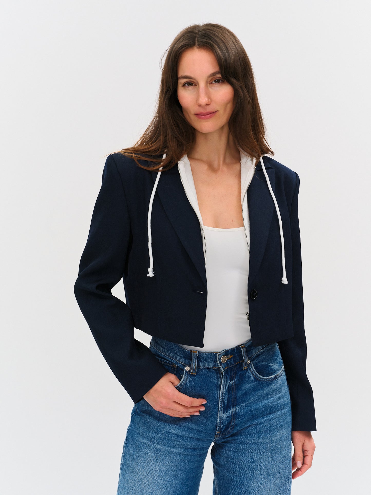 Drew Cropped Blazer Navy - Six Fifty Clothing