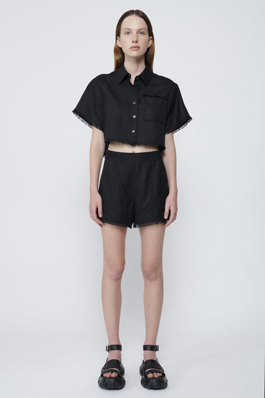 Solange Cropped Shirt Black - Simkhai