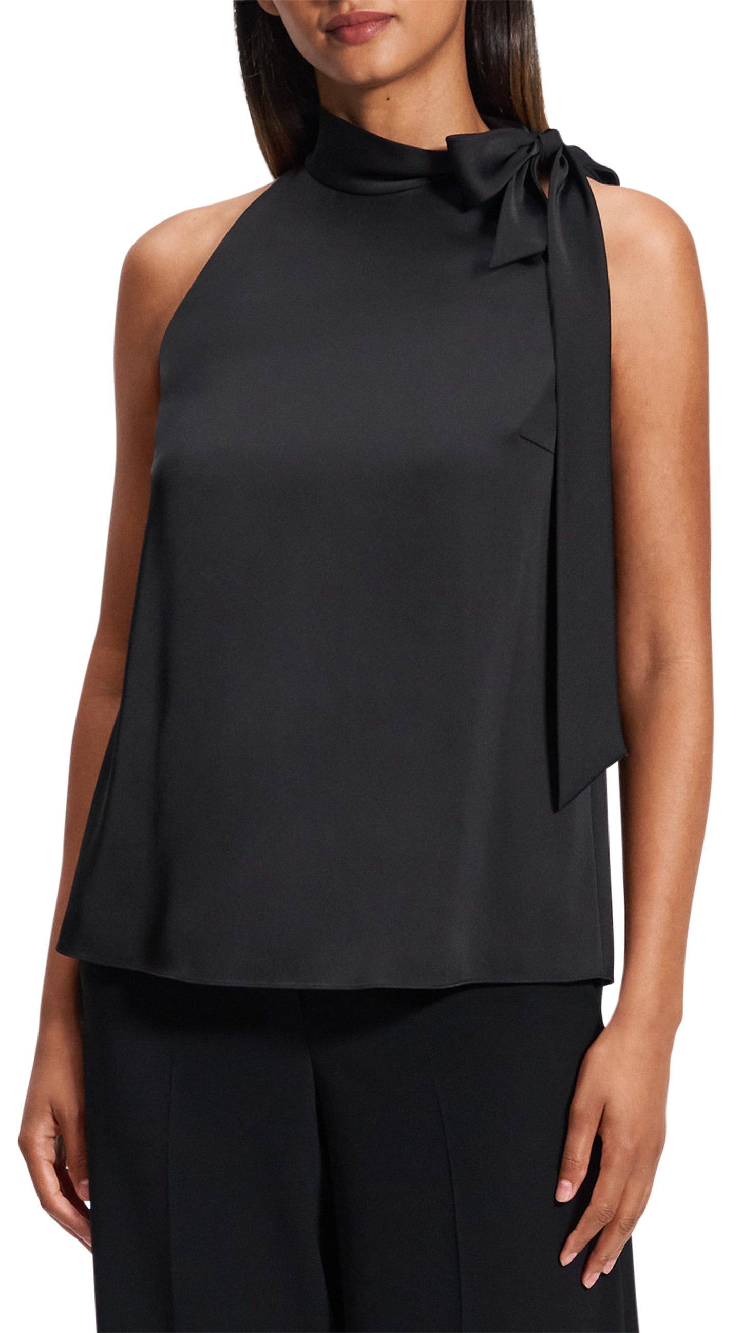 Side Tie Halter Top Black - Theory Women