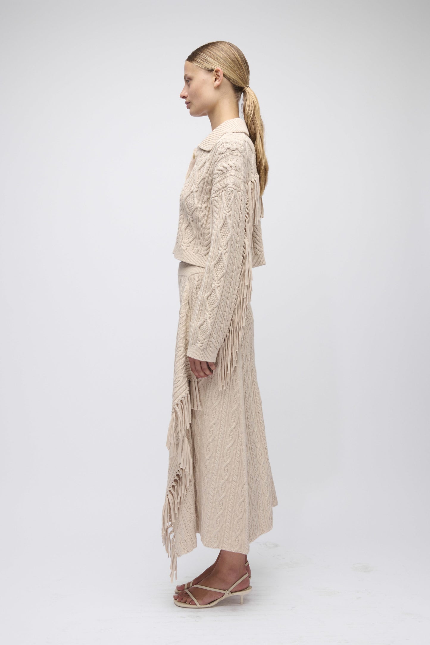 Virginia Wool Fringe Cardigan Sand - Simkhai