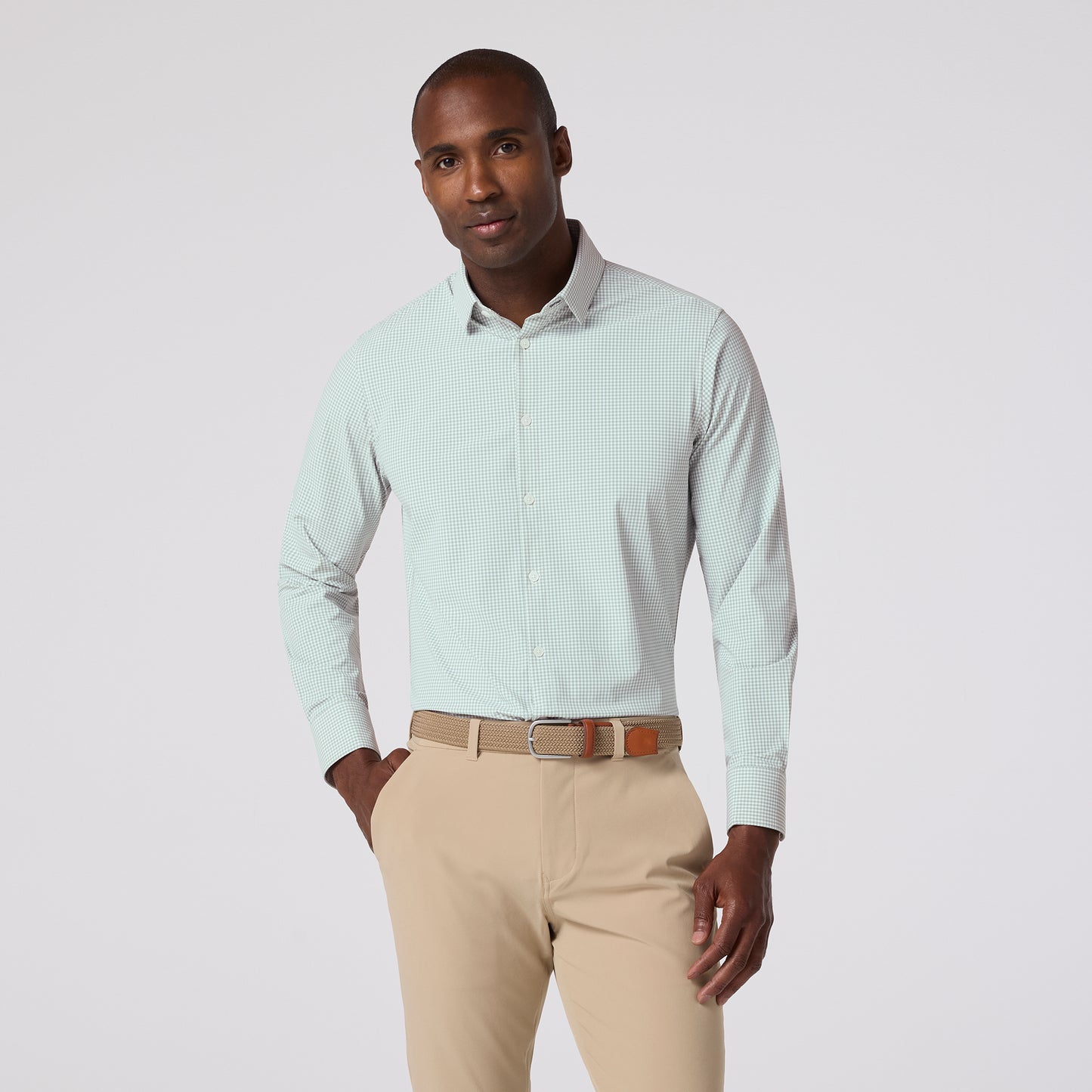 Leeward Long Sleeve Dress Shirt Eucalyptus Ian Gingham - Mizzen + Main