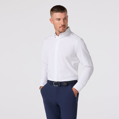 Leeward Long Sleeve Dress Shirt Navy Stacked Geo - Mizzen + Main