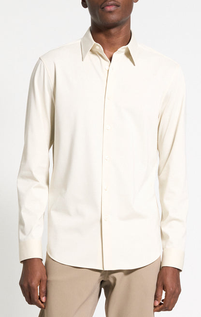 Sylvain Structure Knit Shirt Oat Milk - Theory Men