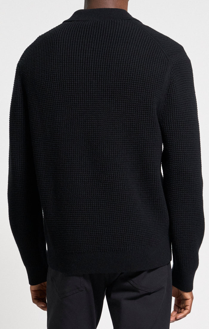 Gary Waffle Knit Zip Sweater Black - Theory Men