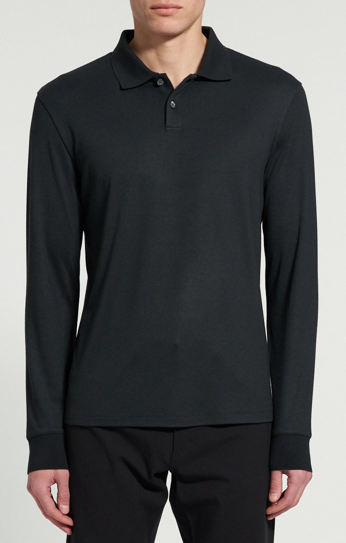 Goris Long-Sleeve Polo Shirt Anemone Black - Theory Men