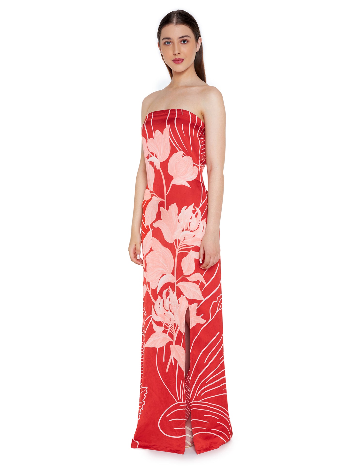 Strapless Tulip Gown Blush And Red Mono Wild Tulip - Verandah