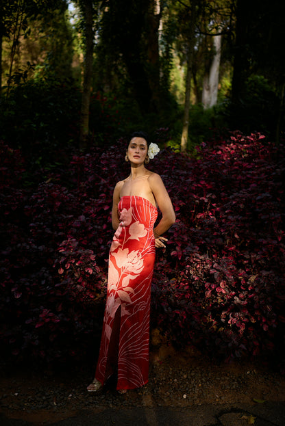 Strapless Tulip Gown Blush And Red Mono Wild Tulip - Verandah