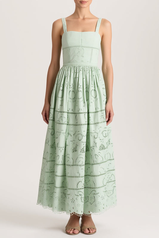 Anya Embroidered Soft Sweetheart Midi Dress Soft Sage - Alice + Olivia