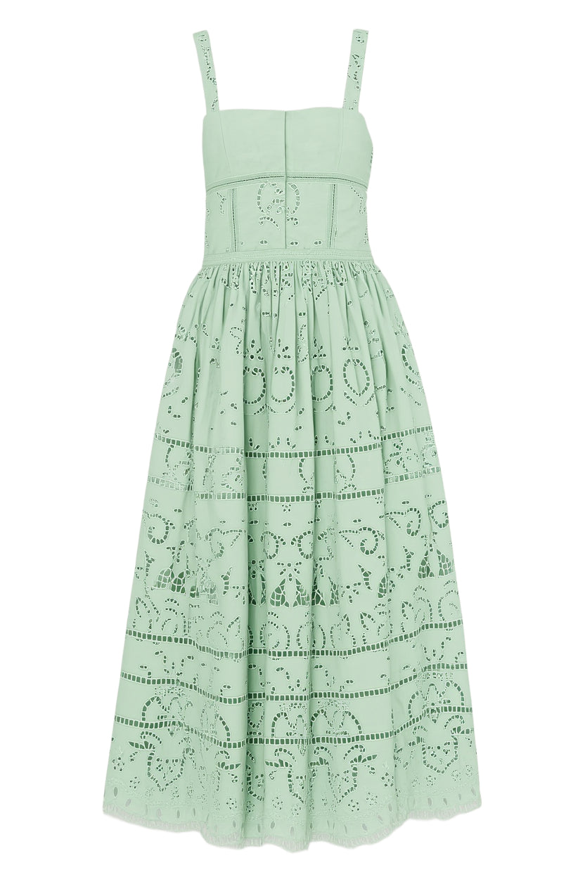 Anya Embroidered Soft Sweetheart Midi Dress Soft Sage - Alice + Olivia