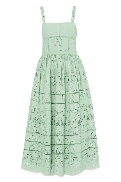 Anya Embroidered Soft Sweetheart Midi Dress Soft Sage - Alice + Olivia