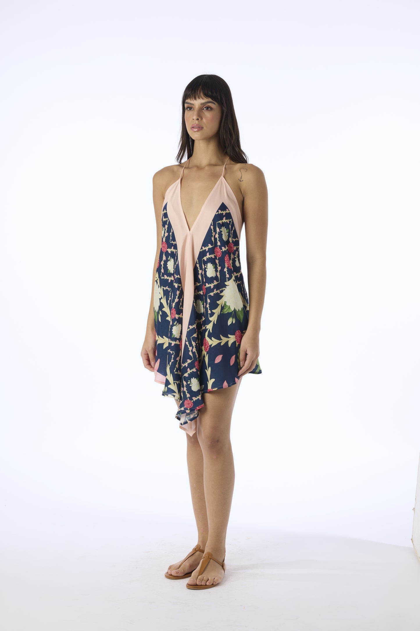 Handkerchief Mini Dress Navy Lotus - Verandah