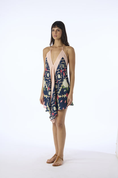Handkerchief Mini Dress Navy Lotus - Verandah