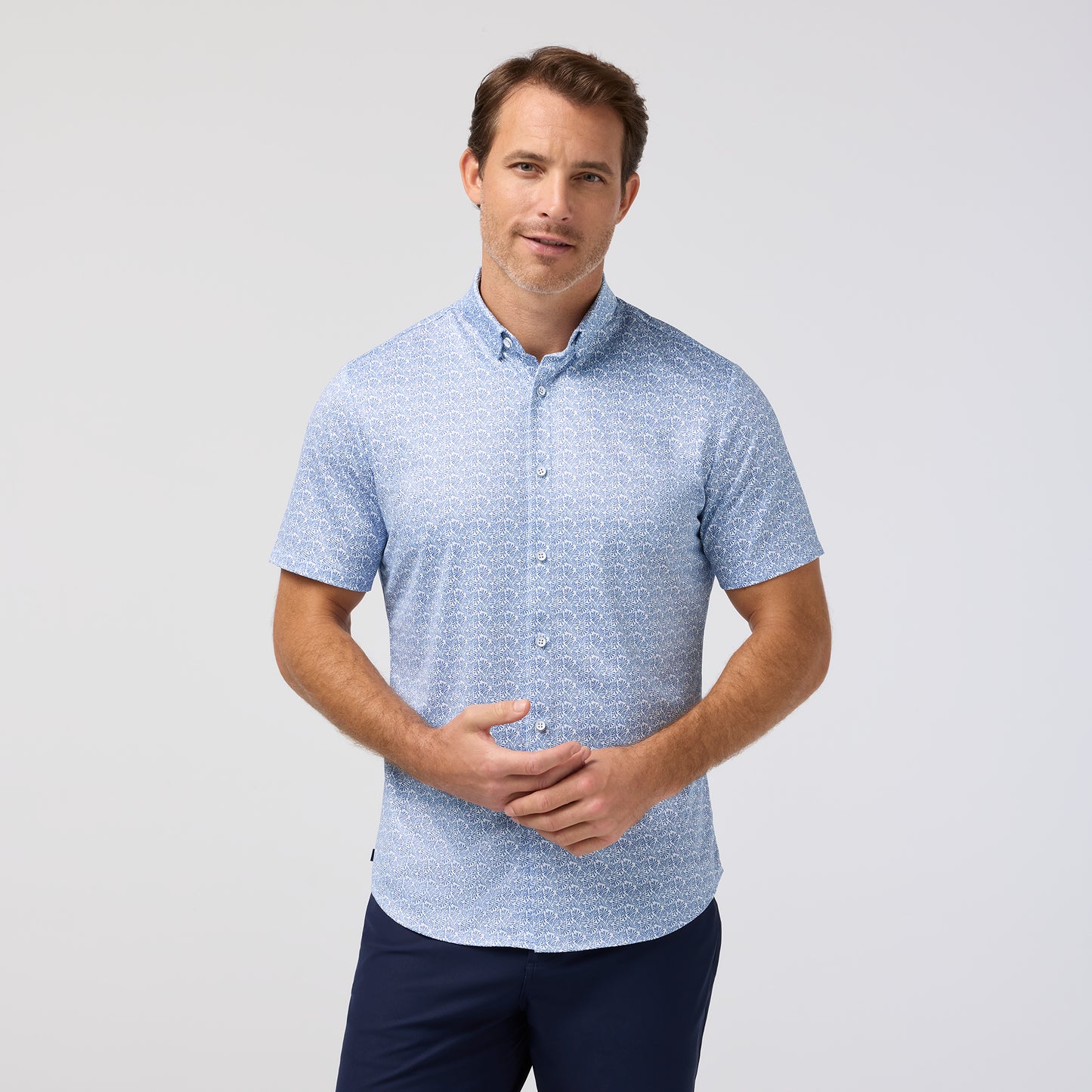 Halyard Short Sleeve Coastal Fjord Textured Palm Print - Mizzen + Main