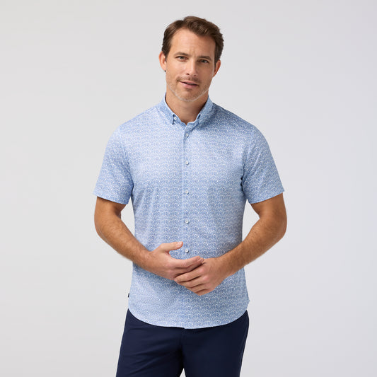 Halyard Short Sleeve Coastal Fjord Textured Palm Print - Mizzen + Main