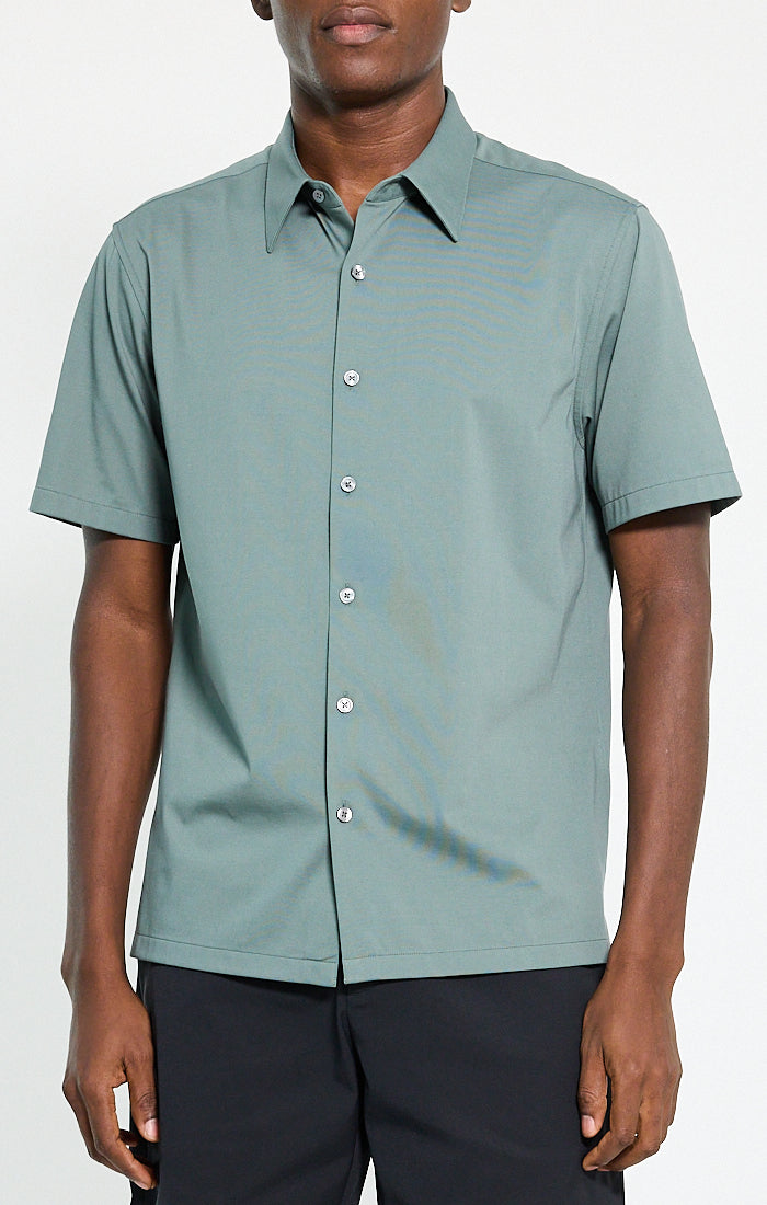 Irving Short-Sleeve Shirt Structure Knit Light Pine Grove - Theory Men
