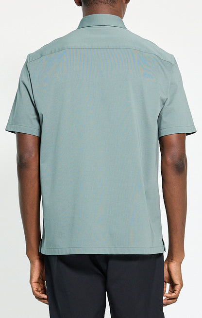 Irving Short-Sleeve Shirt Structure Knit Light Pine Grove - Theory Men