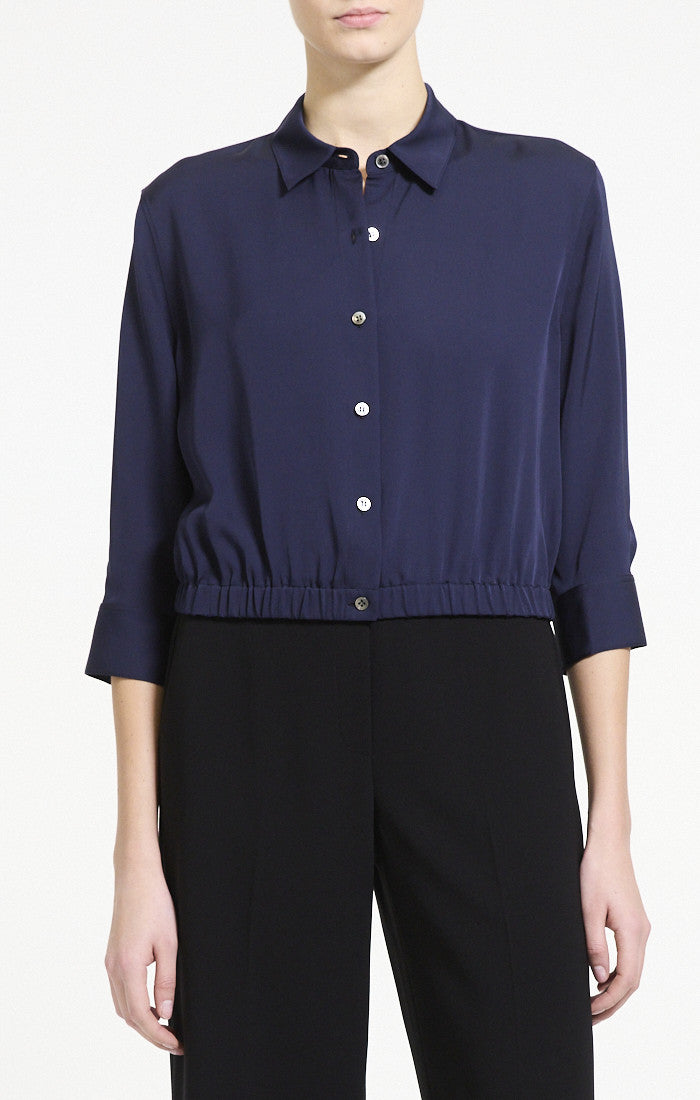 Cropped Shirt Silk Georgette Midnight Navy - Theory Women