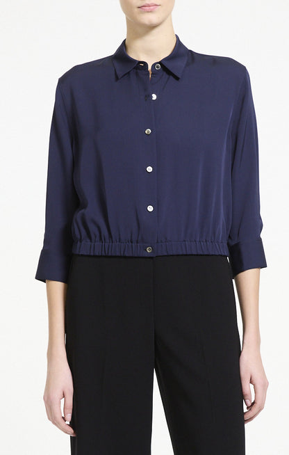 Cropped Shirt Silk Georgette Midnight Navy - Theory Women