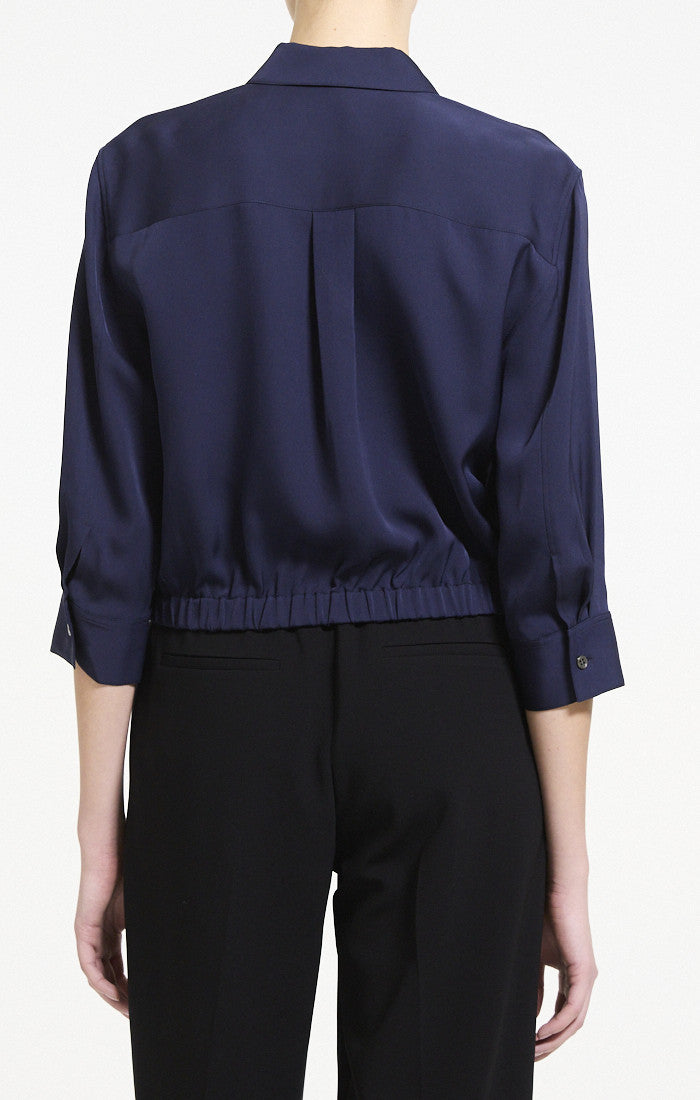 Cropped Shirt Silk Georgette Midnight Navy - Theory Women