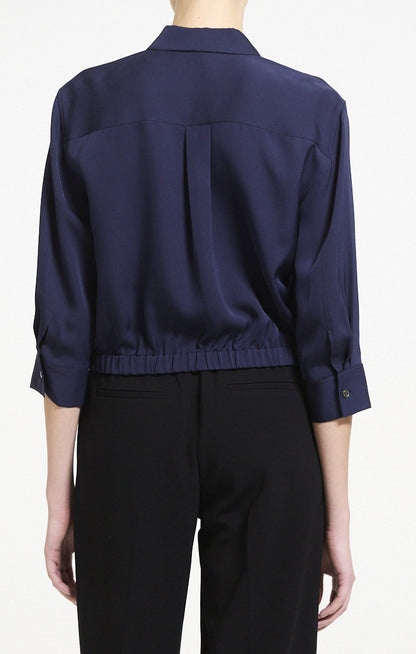 Cropped Shirt Silk Georgette Midnight Navy - Theory Women