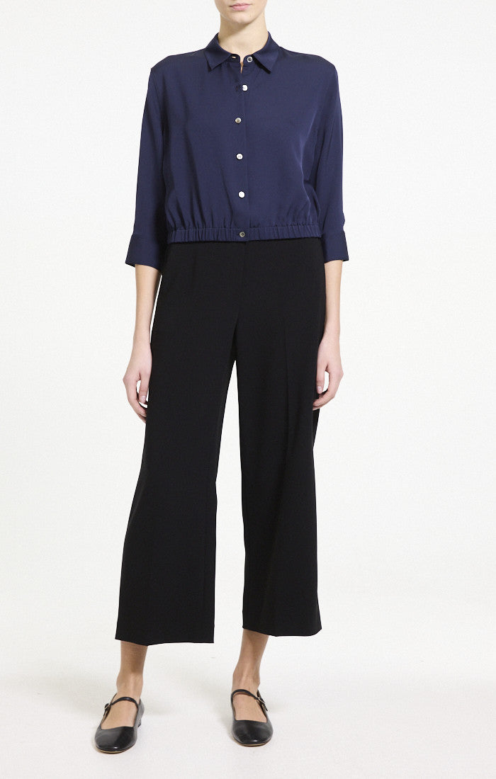 Cropped Shirt Silk Georgette Midnight Navy - Theory Women