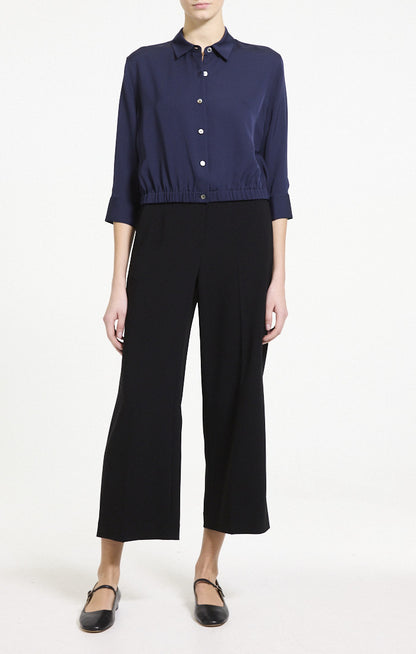 Cropped Shirt Silk Georgette Midnight Navy - Theory Women