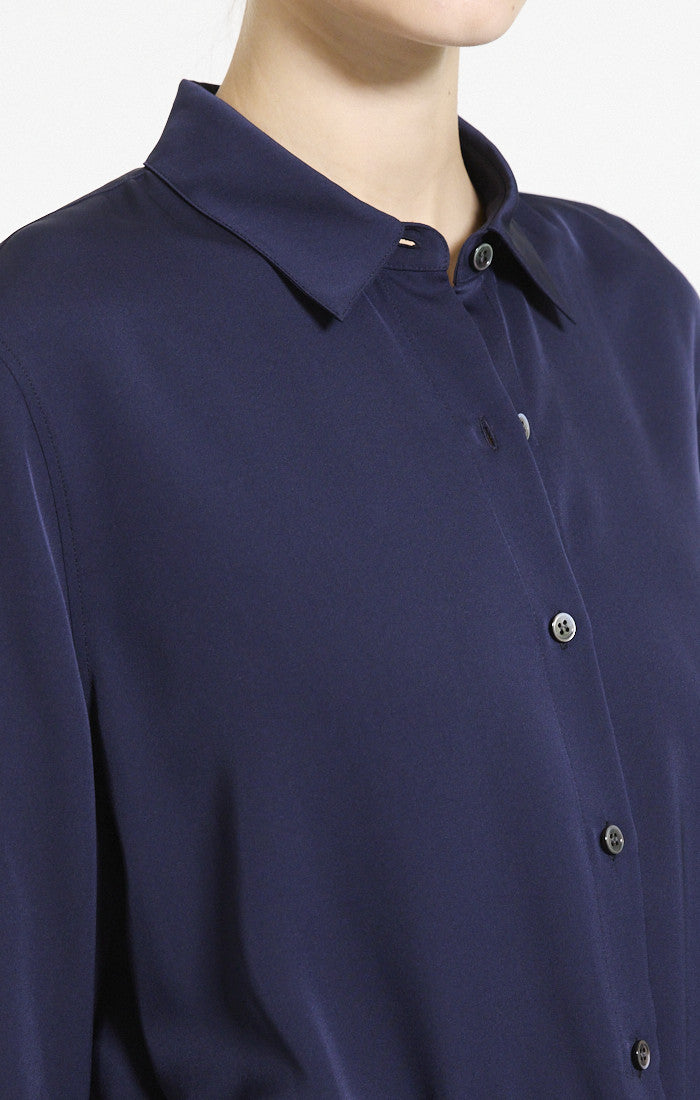 Cropped Shirt Silk Georgette Midnight Navy - Theory Women