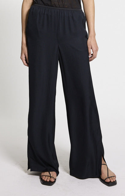 Side Vent Pull-On Pant Washed Twill Black - Theory Women