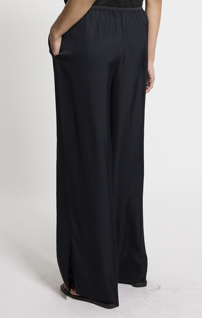 Side Vent Pull-On Pant Washed Twill Black - Theory Women