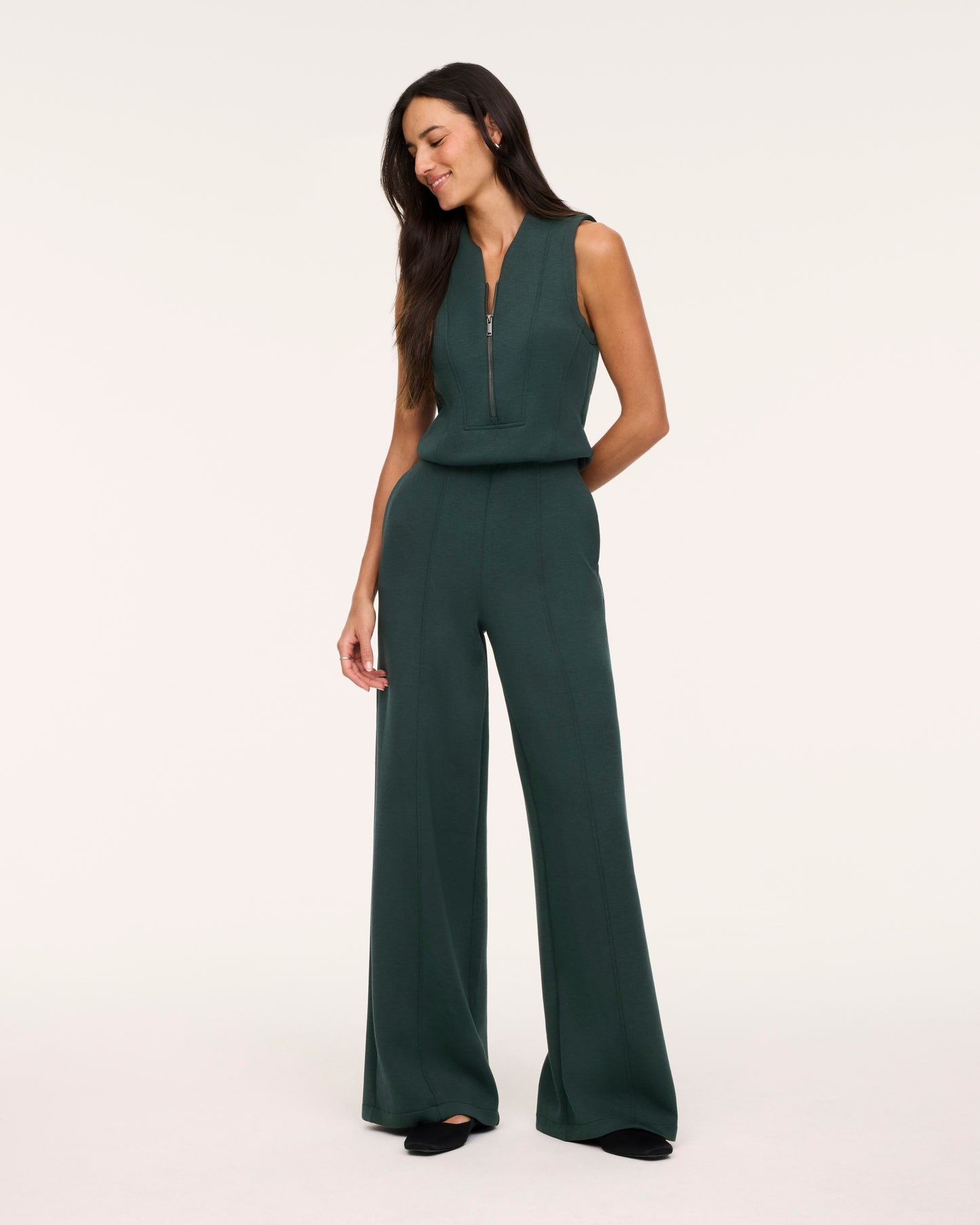 Airessentials Shawl Collar Half Zip Jumpsuit Night Forest Heather - SPANX