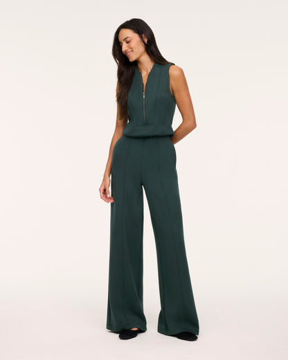 Airessentials Shawl Collar Half Zip Jumpsuit Night Forest Heather - SPANX