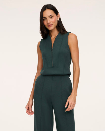 Airessentials Shawl Collar Half Zip Jumpsuit Night Forest Heather - SPANX
