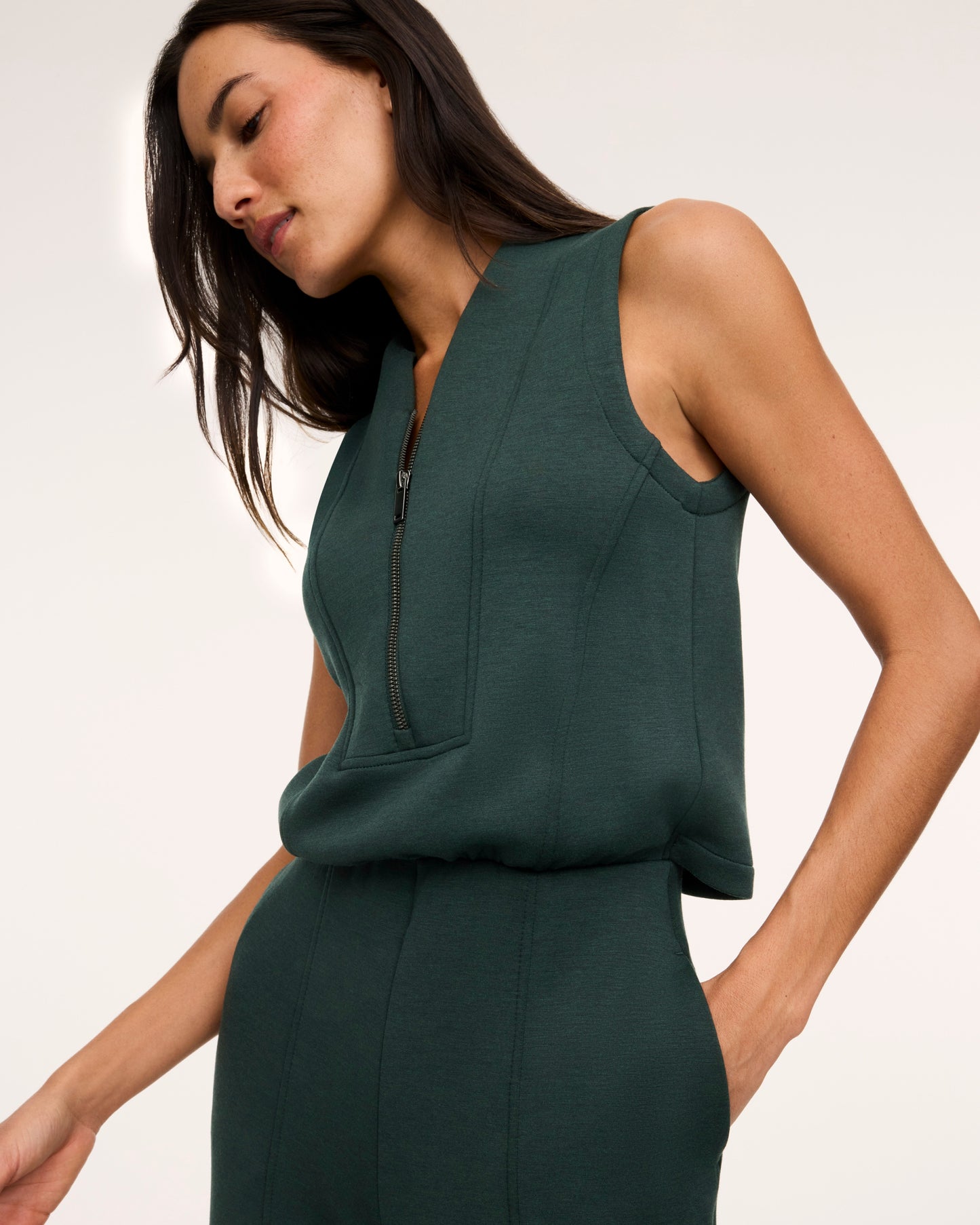 Airessentials Shawl Collar Half Zip Jumpsuit Night Forest Heather - SPANX