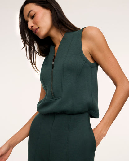 Airessentials Shawl Collar Half Zip Jumpsuit Night Forest Heather - SPANX