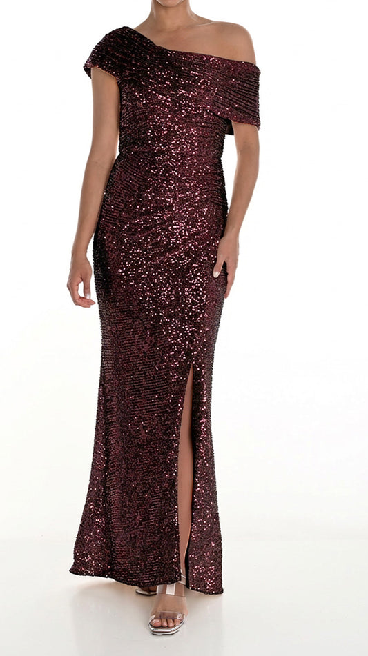 Sequin Maxi Dress Black Cherry - Frank Lyman