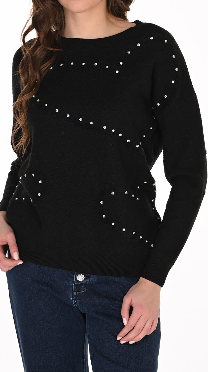 Rhinestone Heart Sweater Black - Frank Lyman
