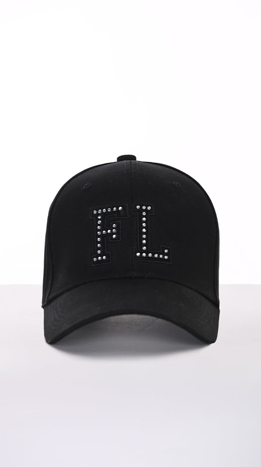 Rhinestone Embellished Cap Black - Frank Lyman