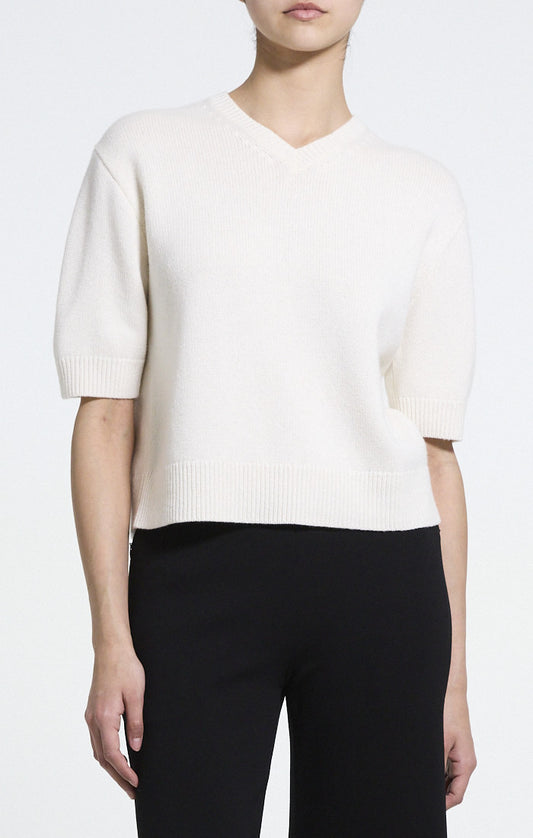 Cropped V-Neck Tee Cashmere Ivory - Theory Women