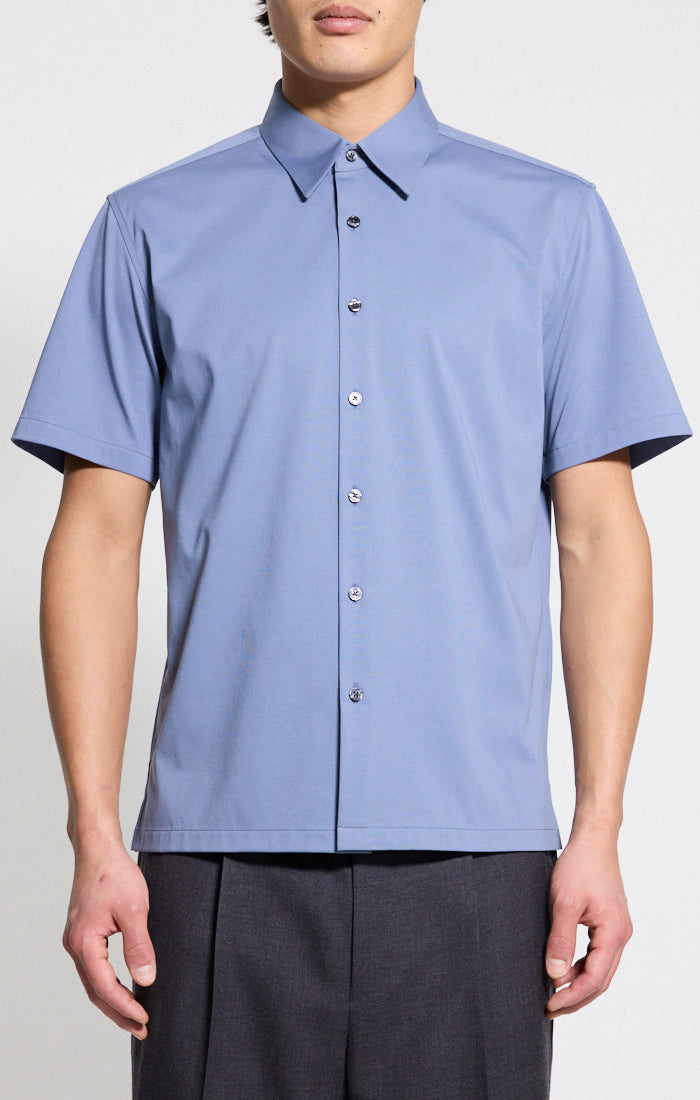 Irving Short-Sleeve Shirt Structure Knit Light Dusk Blue - Theory Men
