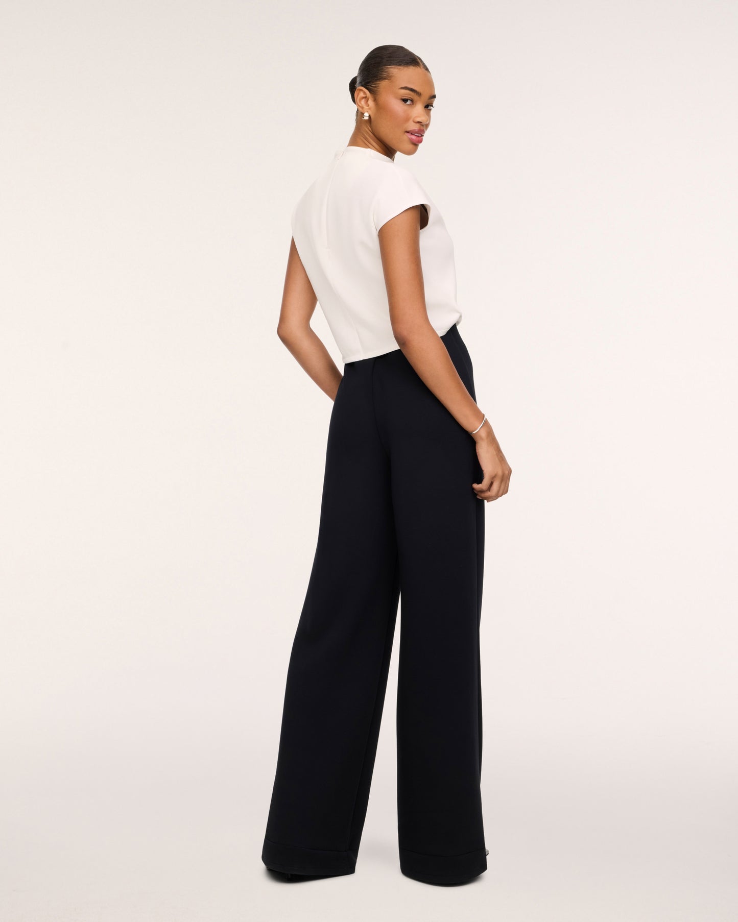 Airessentials Draped Cowl Neck Jumpsuit Ivory/Very Black - SPANX