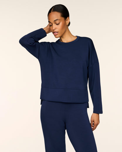 Airessentials Crewneck Long Sleeve Top Timeless Navy - SPANX