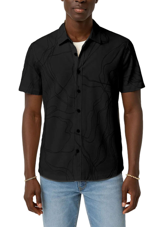 Elio Short Sleeve Shirt Tangled Burnout Lines Black - John Varvatos
