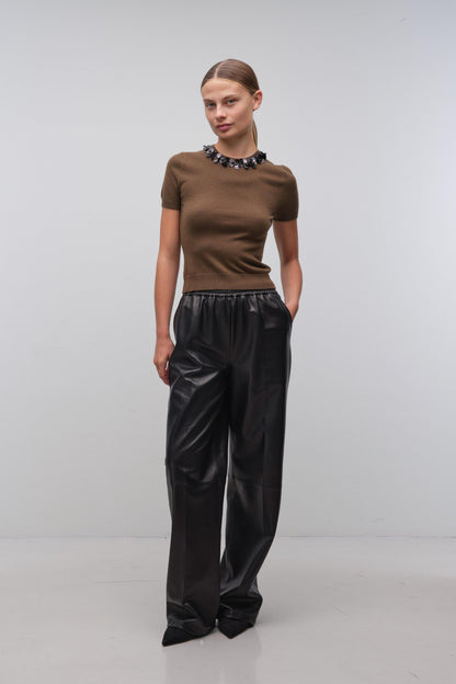 Sophie Knit Top Dark Ochre Black - Simkhai
